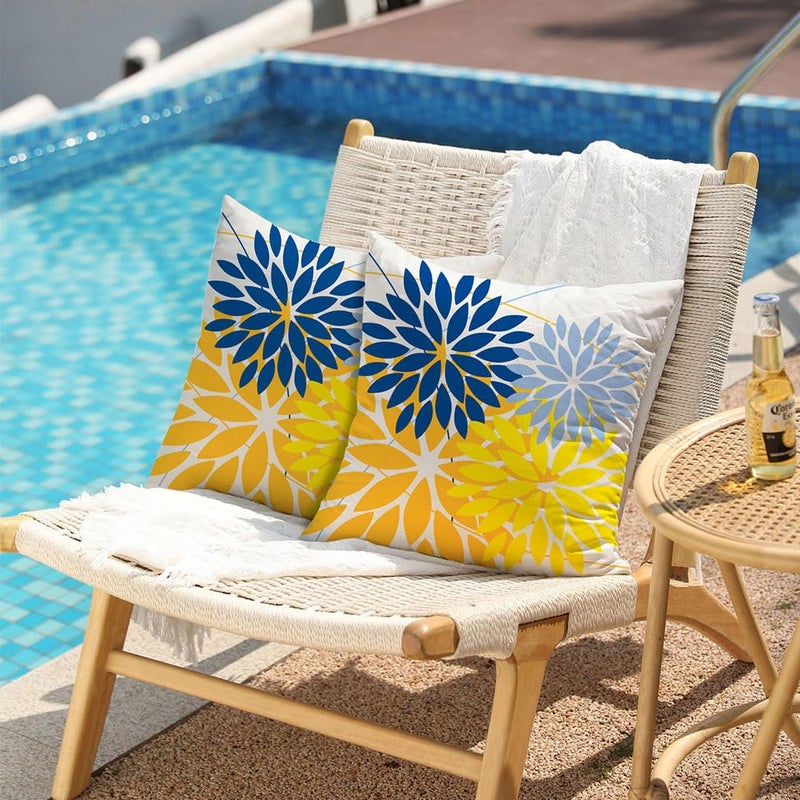DFXSZ Outdoor Pillow Covers 18x18 Inch Set of 2 Yellow Blue Flower Decorative Waterproof Spring Summer Outdoor Pillow Covers for Patio Funiture Garden Couch 168E18 - Image 2