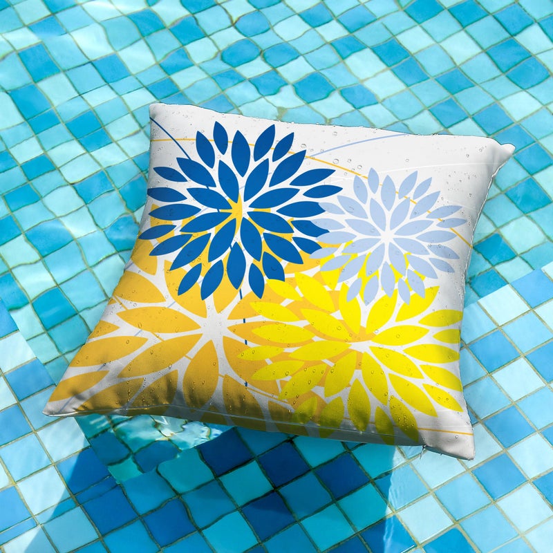 DFXSZ Outdoor Pillow Covers 18x18 Inch Set of 2 Yellow Blue Flower Decorative Waterproof Spring Summer Outdoor Pillow Covers for Patio Funiture Garden Couch 168E18 - Image 4