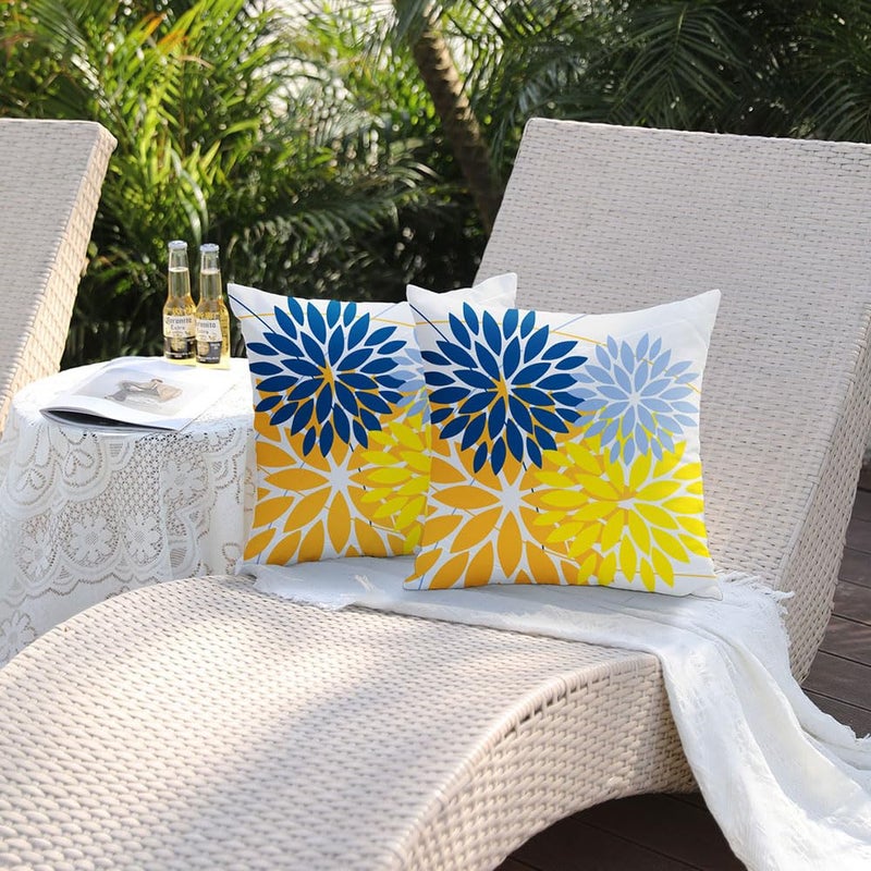 DFXSZ Outdoor Pillow Covers 18x18 Inch Set of 2 Yellow Blue Flower Decorative Waterproof Spring Summer Outdoor Pillow Covers for Patio Funiture Garden Couch 168E18 - Image 5