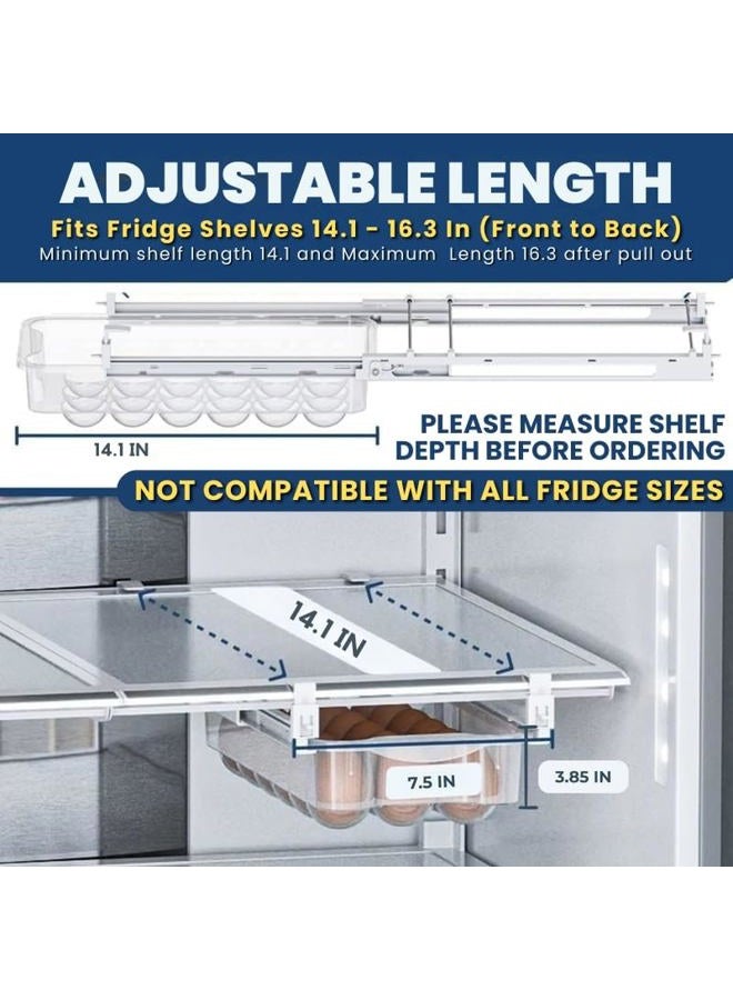 Skywin Tidyfriend Refrigerator Egg Drawer 14"X7.5"X3.95" – Snap-On Holder With Pull-Out Drawer, Holds 18 Eggs, Fits Flat Fridge Shelves 14.1–16.3 In Long And 0.93–1.32 Thick - Image 2