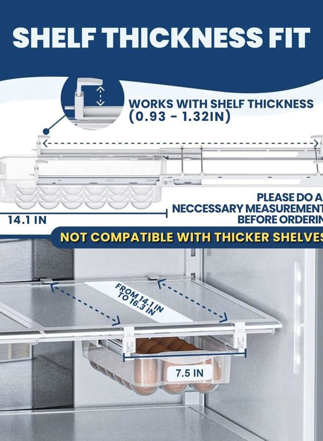 Skywin Tidyfriend Refrigerator Egg Drawer 14"X7.5"X3.95" – Snap-On Holder With Pull-Out Drawer, Holds 18 Eggs, Fits Flat Fridge Shelves 14.1–16.3 In Long And 0.93–1.32 Thick - Image 4