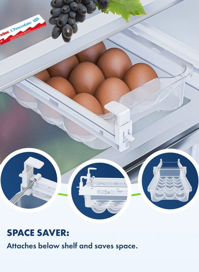 Skywin Tidyfriend Refrigerator Egg Drawer 14"X7.5"X3.95" – Snap-On Holder With Pull-Out Drawer, Holds 18 Eggs, Fits Flat Fridge Shelves 14.1–16.3 In Long And 0.93–1.32 Thick - Image 3