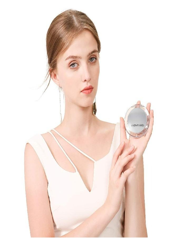 SNOWFLAKES SNOWFLAKES Magnifying Compact Mirror - Snowflakes Pocket Small Travel Hand Mirror, Double Sided 1x/10x Magnification Handheld Portable Mirror for Purses (Silver)  - Image 1