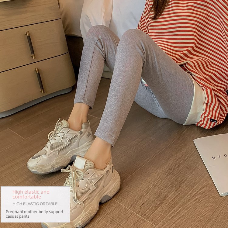 Maternity Pants Spring Autumn Adjustable Solid Korean Capris Light gray  - Image 5