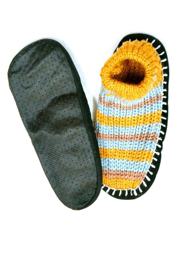 YANWENX Warm Winter Slipper Socks for Girls Boys Warm Knitted Booties Slipper Socks Warm Socks - Soft Rubber Sole - Pack of 1 (Fits Size 7 to 15 Year) Yellow - Image 2