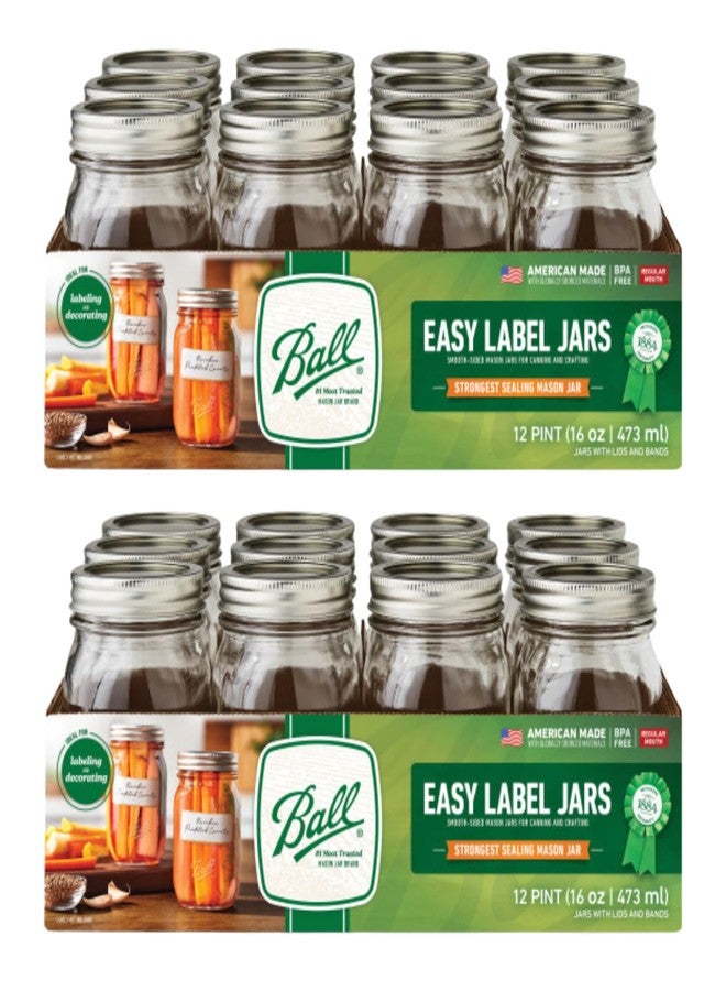 Ball Regular Mouth Easy Label Glass Mason Jars with Lids and Bands, Used for Canning, Pickling, Juice, Jam, Jelly, Pint Size 16 Ounce (Pack of 24)