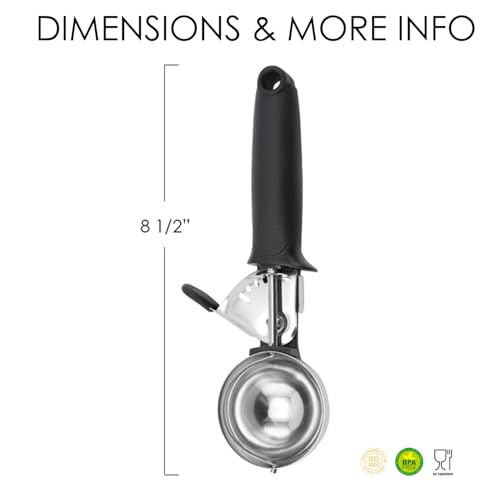 FONGLUAN Heavy Duty Ice Cream Scoop, 18/8 Stainless Steel Cookie Scoop for Baking, Kitchen Scooper for Food - Dishwasher Safe, Black - Image 2