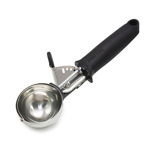 FONGLUAN Heavy Duty Ice Cream Scoop, 18/8 Stainless Steel Cookie Scoop for Baking, Kitchen Scooper for Food - Dishwasher Safe, Black - Image 1