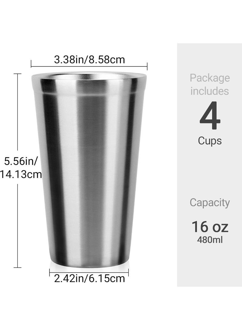 Beasea Stainless Steel Cups 16 oz, 4 Pack Stainless Steel Tumbler Stackable Double Wall Vacuum Insulated Metal Drinking Glasses for Home Restaurant Ofiice Party Camping - Image 4