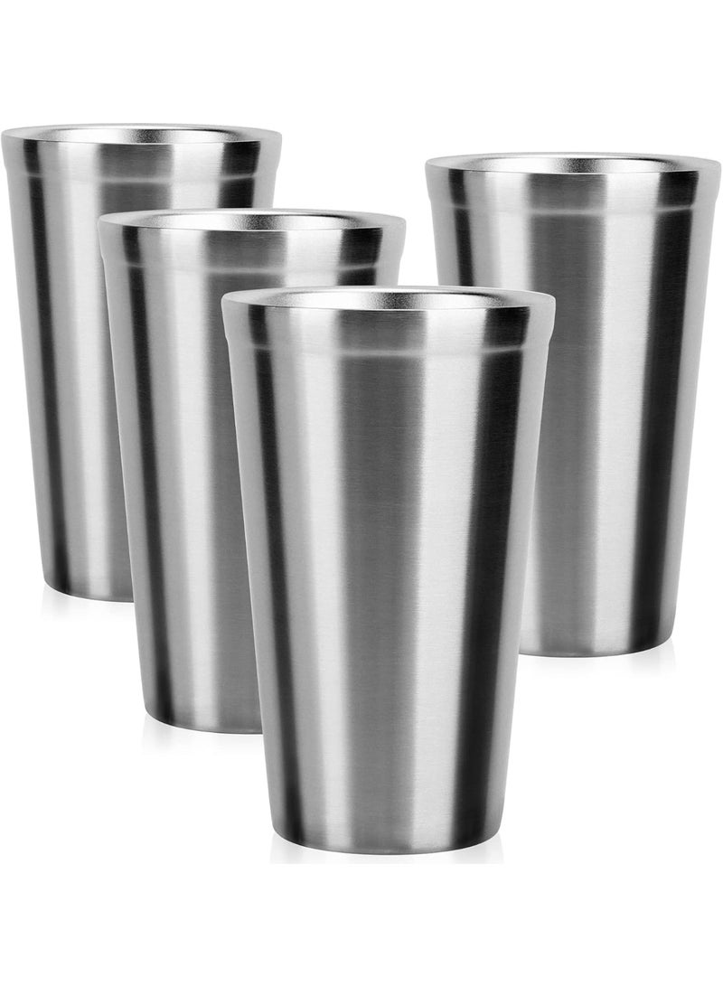 Beasea Stainless Steel Cups 16 oz, 4 Pack Stainless Steel Tumbler Stackable Double Wall Vacuum Insulated Metal Drinking Glasses for Home Restaurant Ofiice Party Camping - Image 1