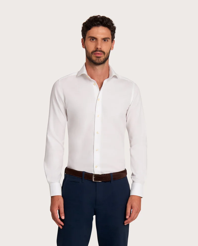 كاميتشسما Fancy Non-Iron White Textured Extra Slim Fitted Shirt