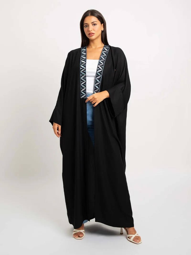 Kaafmeem Black Shadow Leaf Wide-fit Abaya