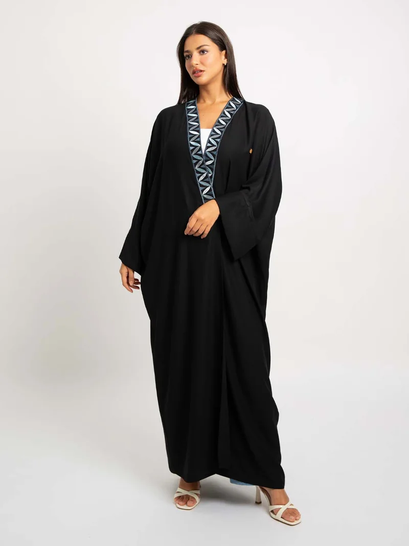 Kaafmeem Black Shadow Leaf Wide-fit Abaya