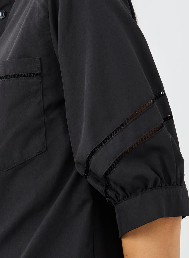 Styli Women Black Cut-Out Sleeve Longline Shirt - Image 3
