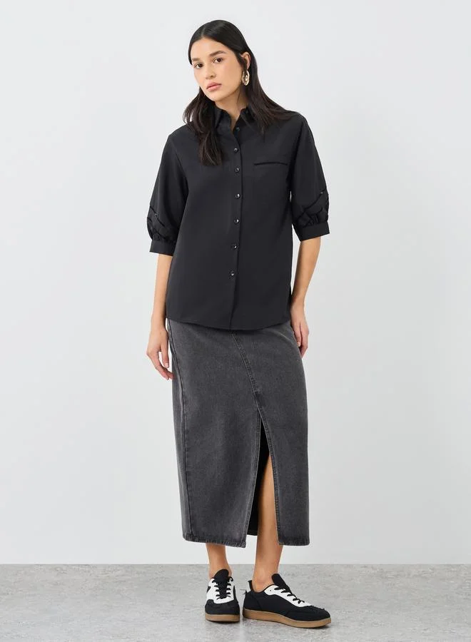 ستايلي Styli Women Black Cut-Out Sleeve Longline Shirt