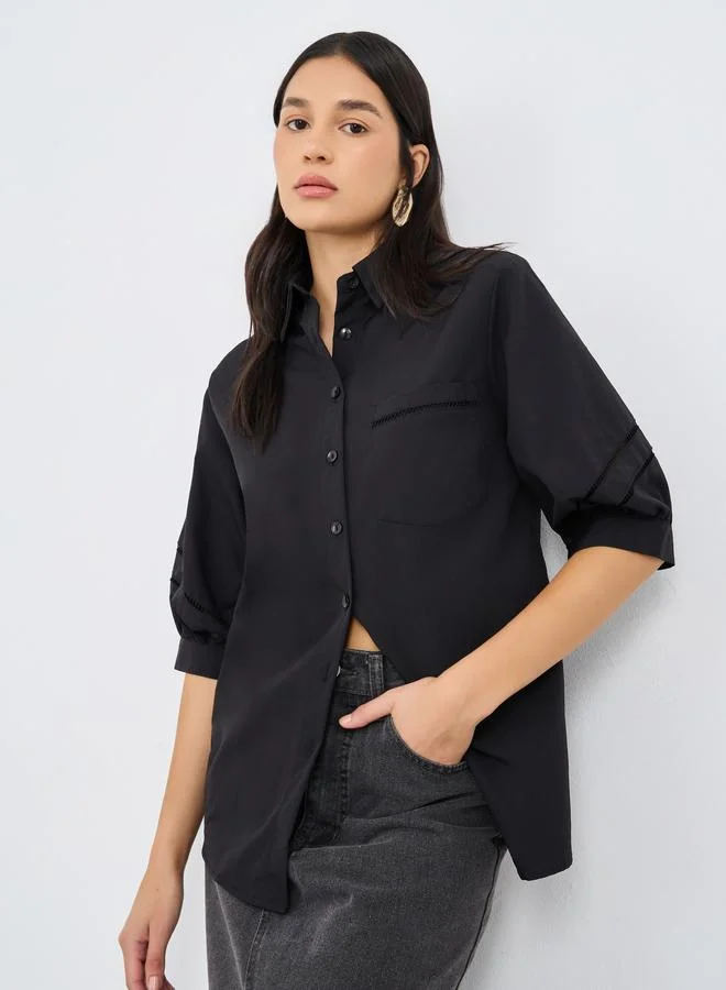 ستايلي Styli Women Black Cut-Out Sleeve Longline Shirt