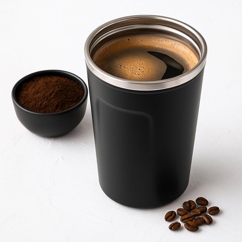 Fitto Gray Coffee Mug with Lid, 380ml Double Wall Insulated Stainless Steel Mug – Travel-Friendly, Leak-Proof Coffee Cup for Hot & Cold Beverages – BPA-Free, Spill-Resistant Mug for Office, Home - Image 2
