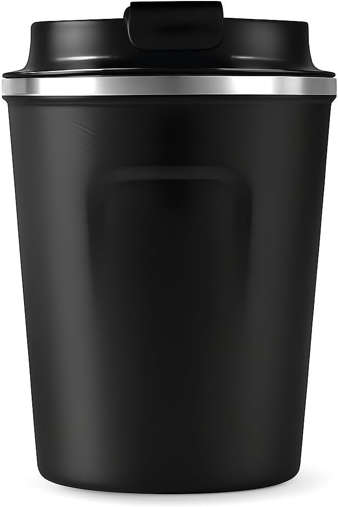Fitto Gray Coffee Mug with Lid, 380ml Double Wall Insulated Stainless Steel Mug – Travel-Friendly, Leak-Proof Coffee Cup for Hot & Cold Beverages – BPA-Free, Spill-Resistant Mug for Office, Home - Image 1