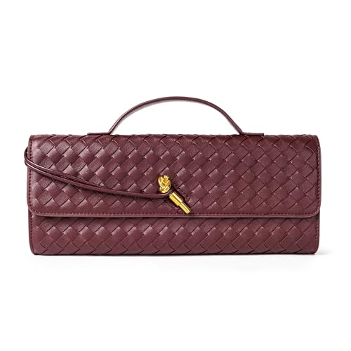 Joryin Woven Purse for Women Evening Clutch Woven Leather Handbags Crossbody Bag Purse Formal Evening Bag, Wine - Image 1