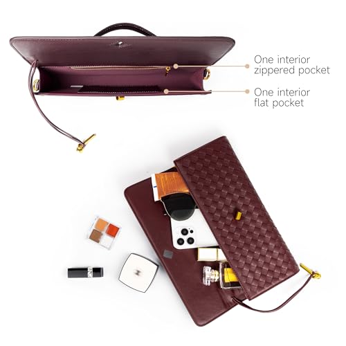 Joryin Woven Purse for Women Evening Clutch Woven Leather Handbags Crossbody Bag Purse Formal Evening Bag, Wine - Image 5