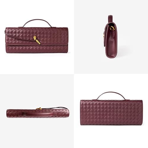Joryin Woven Purse for Women Evening Clutch Woven Leather Handbags Crossbody Bag Purse Formal Evening Bag, Wine - Image 3