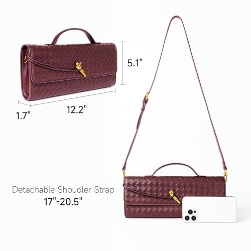 Joryin Woven Purse for Women Evening Clutch Woven Leather Handbags Crossbody Bag Purse Formal Evening Bag, Wine - Image 4