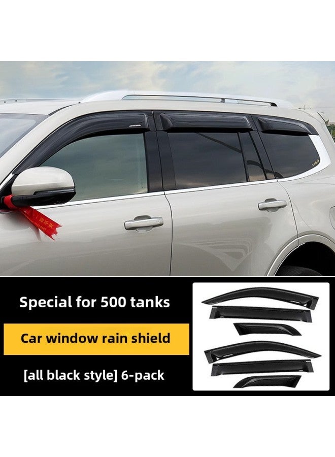 Tank 300/400/500 Sunlight Rain Bearer Translucent Rain Eyebrow Window Widened Rain Bearer Special Modification Exterior Trim-Color:Tank 500 Sunny And Rain Shields Upgraded, Widened And Thickened - All Black With Label, 6 Pieces-Specifications:Standard  - Image 1
