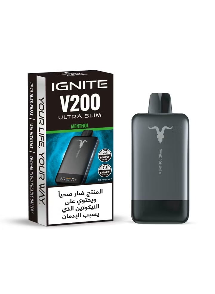 ignite V200 Ultra Slim Menthol 20000 Puffs 20mg Nicotine Rechargeable Disposable Vape - Image 2