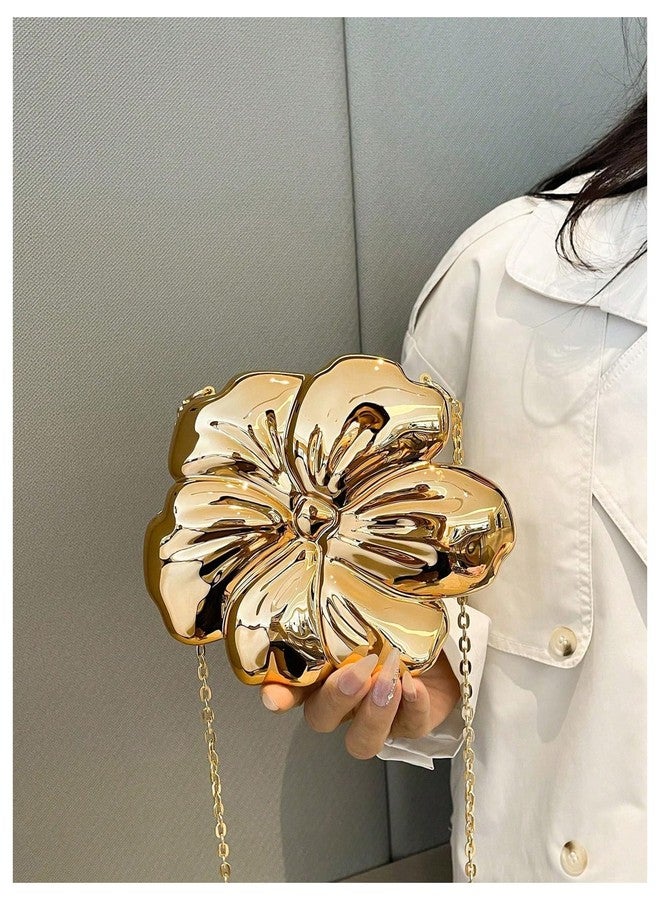 MakeMeChic Women's Floral Shape Crossbody Handbag Metallic Evening Bag Party Clutch Purses Gold One Size - Image 2