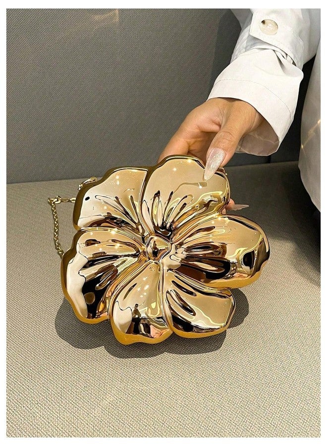 MakeMeChic Women's Floral Shape Crossbody Handbag Metallic Evening Bag Party Clutch Purses Gold One Size - Image 4