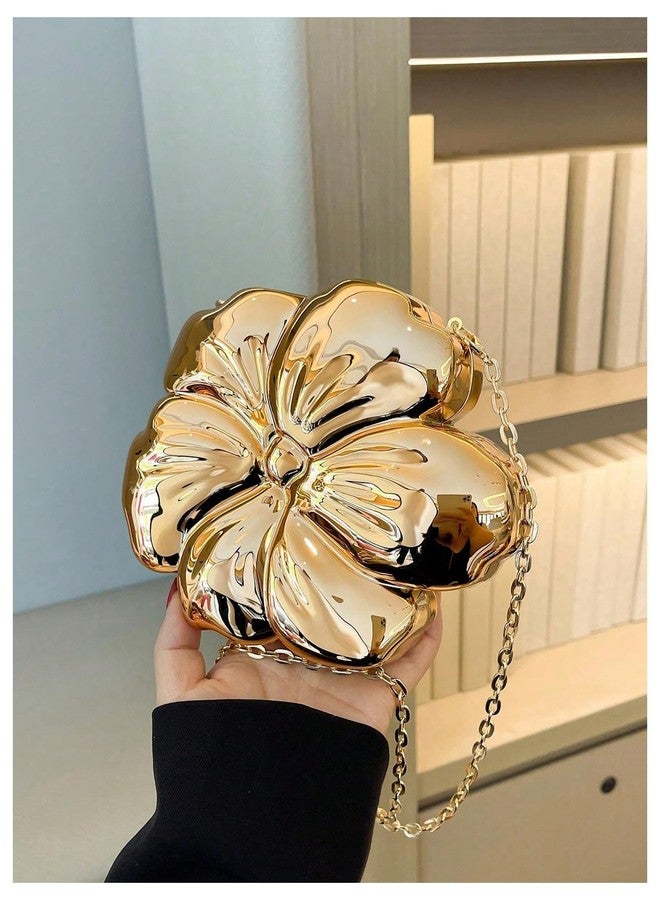 MakeMeChic Women's Floral Shape Crossbody Handbag Metallic Evening Bag Party Clutch Purses Gold One Size - Image 3