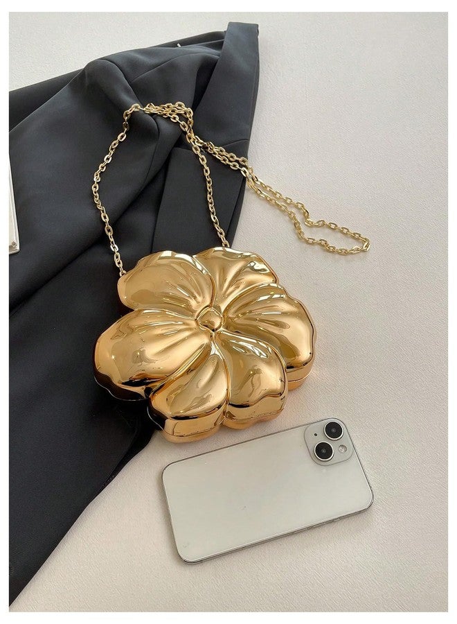 MakeMeChic Women's Floral Shape Crossbody Handbag Metallic Evening Bag Party Clutch Purses Gold One Size - Image 5