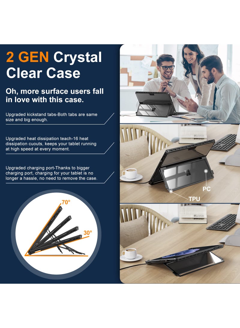 Infiland INFILAND Surface Pro 11/10/9 Case, Crystal Clear Multi-Angle Shockproof for Microsoft Surface Pro 11th Edition AI 2024, Work with Surface Pro Signature Keyboard & Slim Pen 2, Mysterious Black  - Image 4