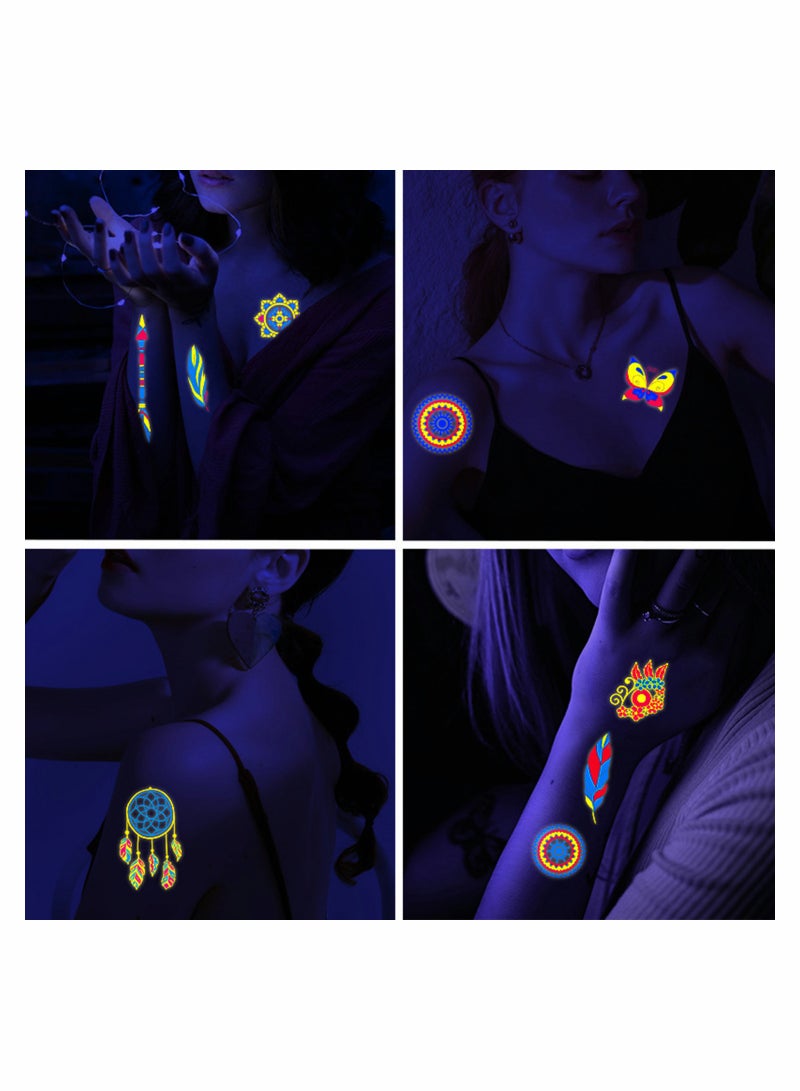 Excefore 20Sheet Glow in The Dark Temporary Tattoos 160+Styles Fluorescence UV Neon Body Face Fake Waterproof Tattoo Stickers for Women Men, Rave Festival Accessory Party Supplies  - Image 3