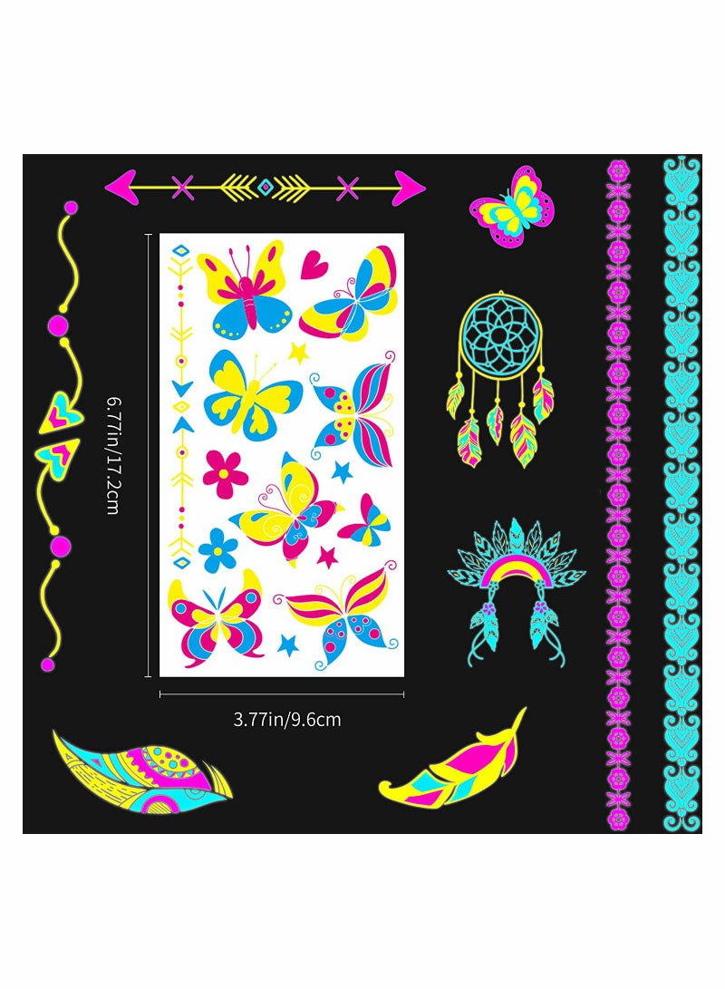 Excefore 20Sheet Glow in The Dark Temporary Tattoos 160+Styles Fluorescence UV Neon Body Face Fake Waterproof Tattoo Stickers for Women Men, Rave Festival Accessory Party Supplies  - Image 4