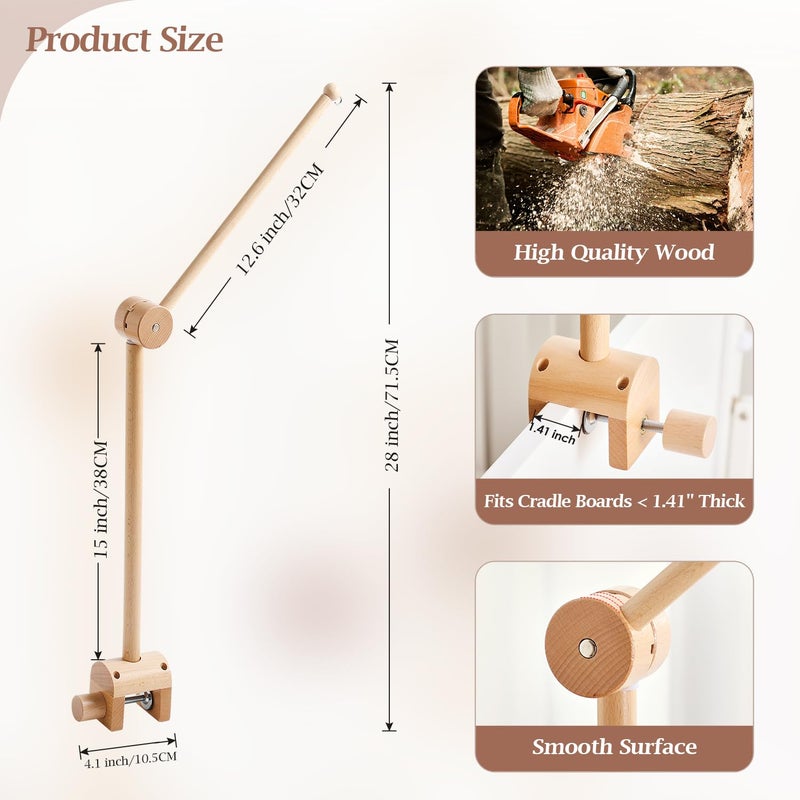 Let'S Make Baby Crib Mobile Arm - Wooden Mobile Arm With Height Adjustable&360 Rotatable Upgraded Arched Base Nursery Mobile Holder For Crib Mobile Hanger Baby Crib Attachment Nursery Decor - Image 4