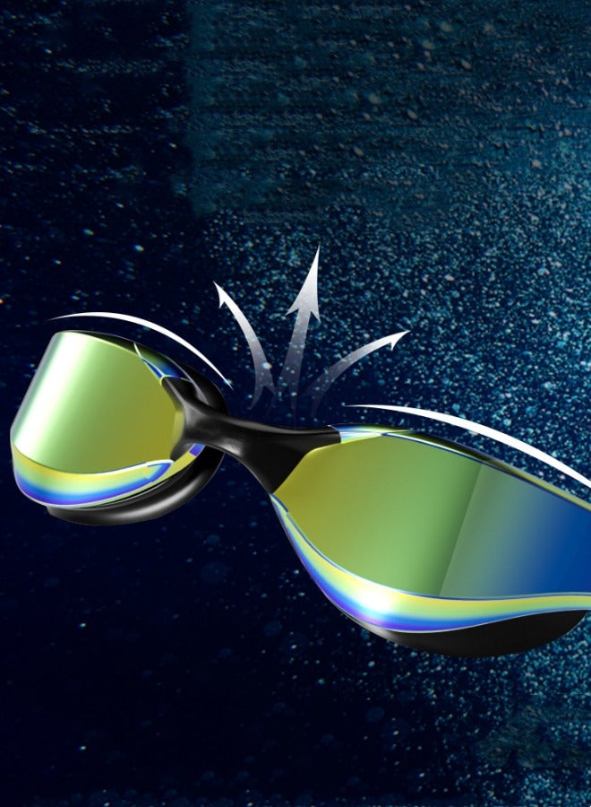 نظارات سباحة شفافة عالية الدقة مطلية بالذهب الأسود مكونة من قطعتين للبالغين، نظارات فعالة مضادة للضباب ومقاومة للتآكل وقابلة للتعديل، نظارات عالية الجودة محكمة الغلق ومقاومة للماء، جسر أنف من السيليكون (نظارات سباحة + قبعة سباحة) - Image 3