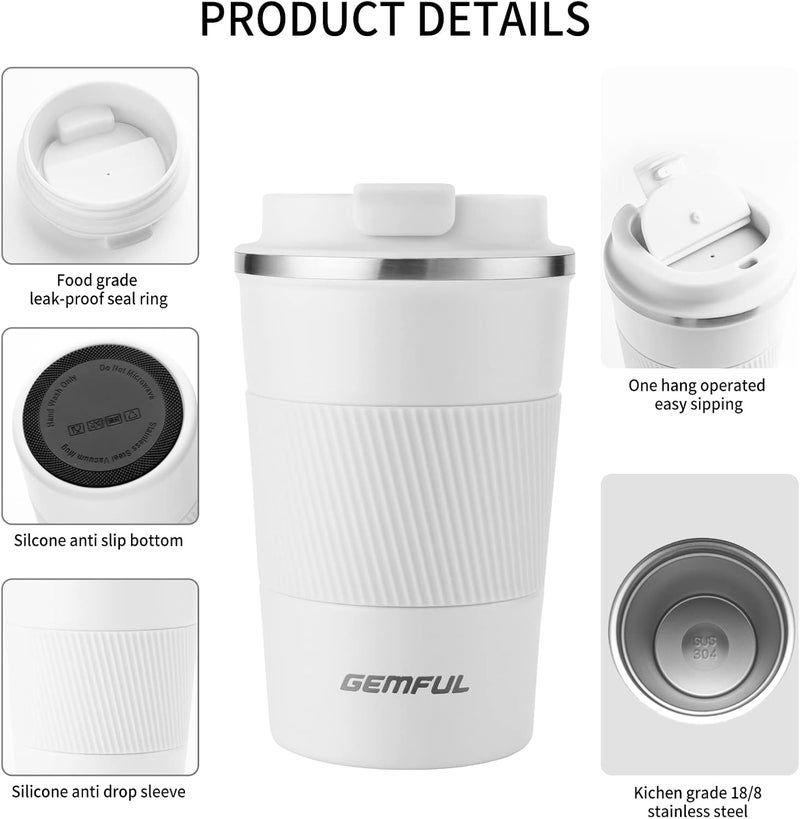 GEMFUL Travel Mug - 12oz Vacuum Thermal Cup - Insulated Stainless Steel Tumbler - Temperature Retention for Extreme Hot & Cold Beverages - Image 4