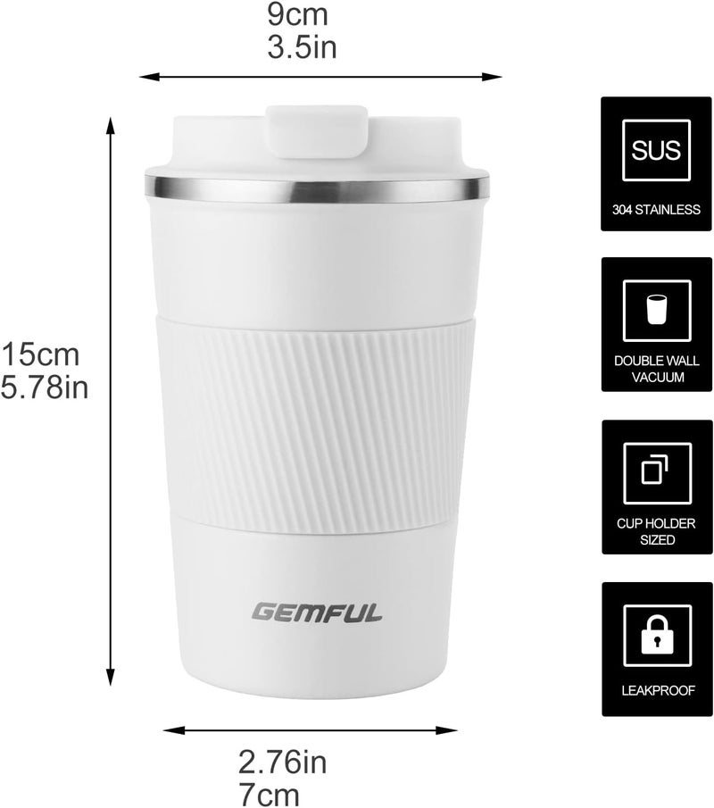 GEMFUL Travel Mug - 12oz Vacuum Thermal Cup - Insulated Stainless Steel Tumbler - Temperature Retention for Extreme Hot & Cold Beverages - Image 2