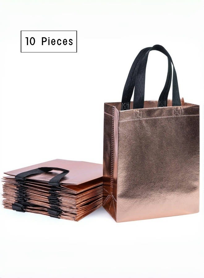 Generic 10 Pieces Non-woven Reusable Rose Gold Gift Bag with Handles Size 8 x 4 x 10 inch Perfect for Birthday Gift Bags, Shopping Bag, Goodie Bags, Party Favor Bags  - Image 1