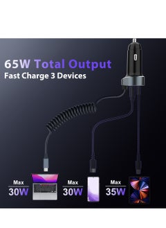 ProOne ProOne 65W Fast Car Charger Fast Charging 3-Port USB Car Power Adapter With 30+35W USB C Cable Car Fast Charger Plug for Samsung S24 Series, Steam Deck, Macbook, Laptops, Tablets, iP, Huawei  - Image 2