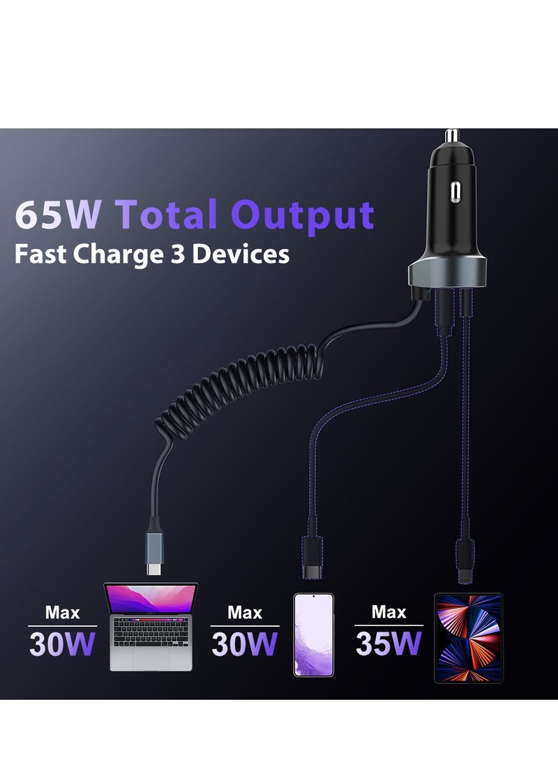 برو واحد ProOne 65W شاحن سيارة سريع شحن سريع 3 منافذ USB محول طاقة السيارة مع 30+35W كابل USB C سيارة شاحن سريع التوصيل لسلسلة Samsung S24، Macbook، أجهزة الكمبيوتر المحمولة، الأجهزة اللوحية، iP، Huawei  - Image 2