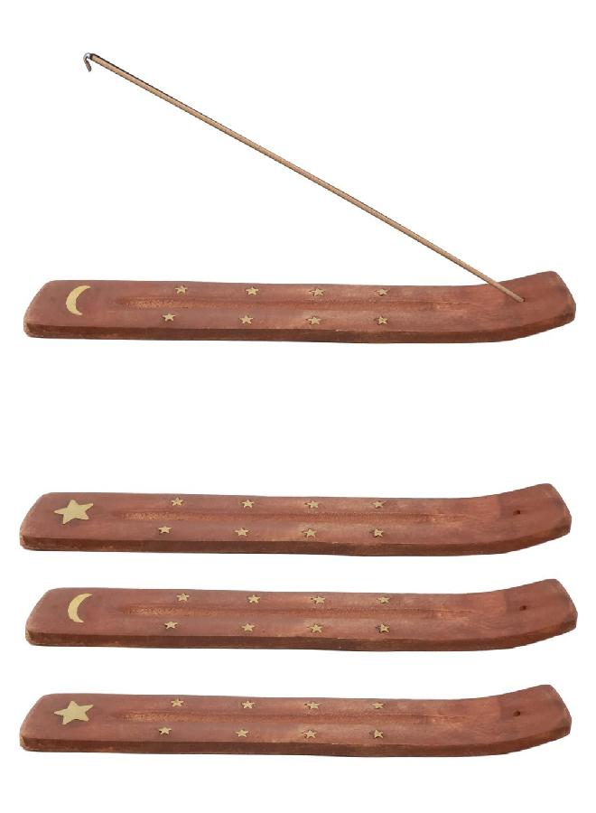 yueton 4pcs Traditional Vintage Wooden Incense Stick Holder Wood Incense Tray Handmade Incense Burner with Ash Catcher for Aromatherapy, Meditation, Yoga, Home, Office, Hotel, Buddhist Temple - Image 1