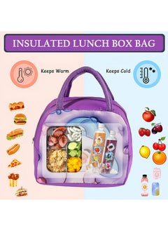Kuber Industries Kuber Industries Pack of 4 Insulated Kids Lunch Bag with Zip Closure & Handle | Leakproof Lunch Bag for Kids Girls & Boys | Lunchbag for Kids for School & Picnic | YJ-2-PUR | Chick Design - Purple  - Image 5