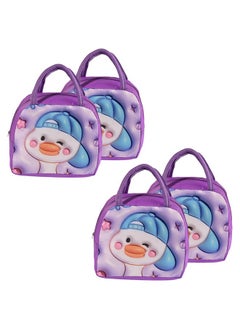 Kuber Industries Kuber Industries Pack of 4 Insulated Kids Lunch Bag with Zip Closure & Handle | Leakproof Lunch Bag for Kids Girls & Boys | Lunchbag for Kids for School & Picnic | YJ-2-PUR | Chick Design - Purple  - Image 1