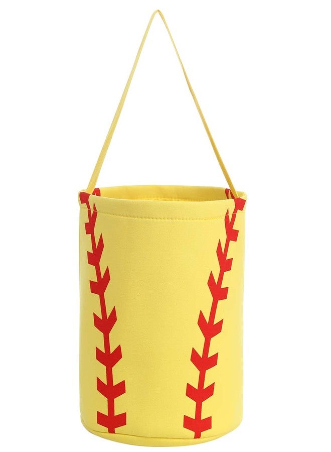 E-FirstFeeling Softball Basket for Halloween and Easter - Canvas Eggs Hunt Basket,Candy Bucket Tote (Softball) - Image 1