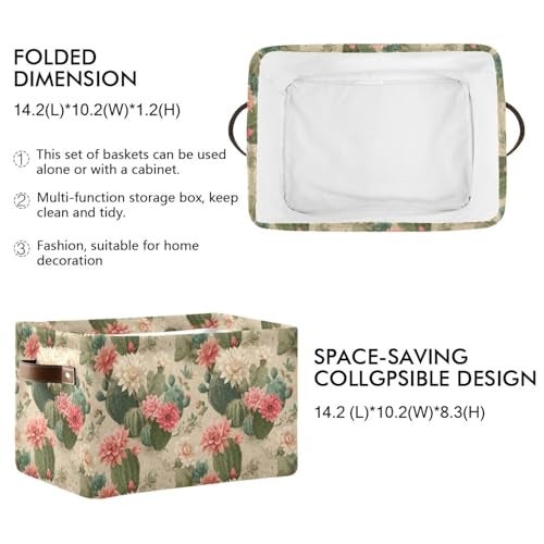Aslsiy Storage Basket Cute Cactus Print Pattern Nursery Bins Baby Box Canvas Clothes Shelf Basket Laundry Hamper Gift Baskets for Home Closet 1 Pcs - Image 3