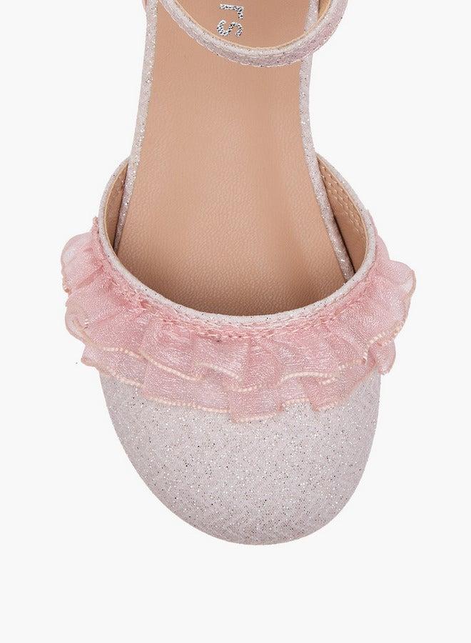 جونيورز حذاء باليرينا بناتي مزين بالترتر مع إغلاق بخطاف وحلقة - Image 4