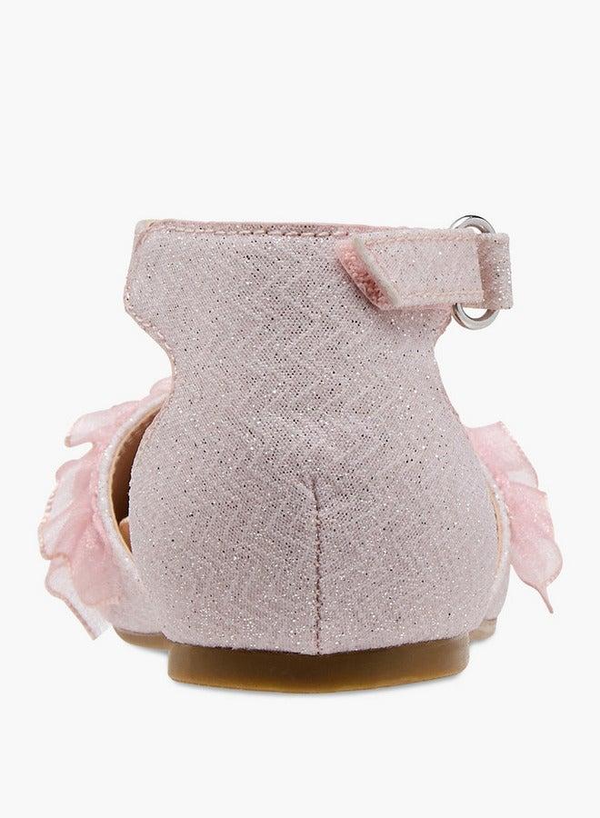 جونيورز حذاء باليرينا بناتي مزين بالترتر مع إغلاق بخطاف وحلقة - Image 5