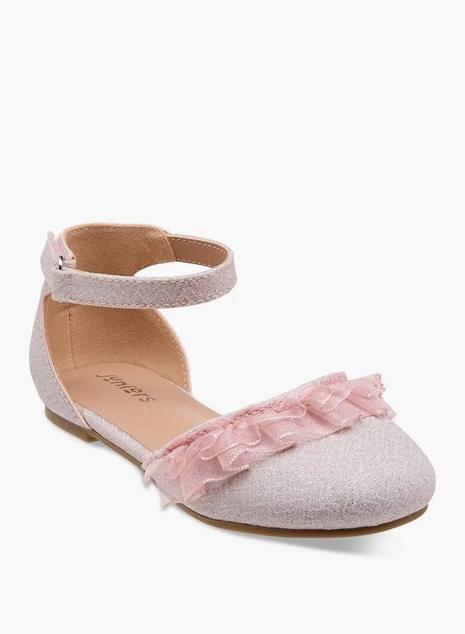 جونيورز حذاء باليرينا بناتي مزين بالترتر مع إغلاق بخطاف وحلقة